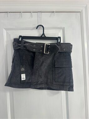 Charcoal grey Corduroy Mini Skirt with Grommet Belt